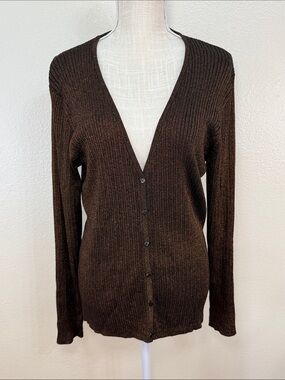 NWT Chico's Glitzy Bronze Ribbed Button Cardigan Size 3
